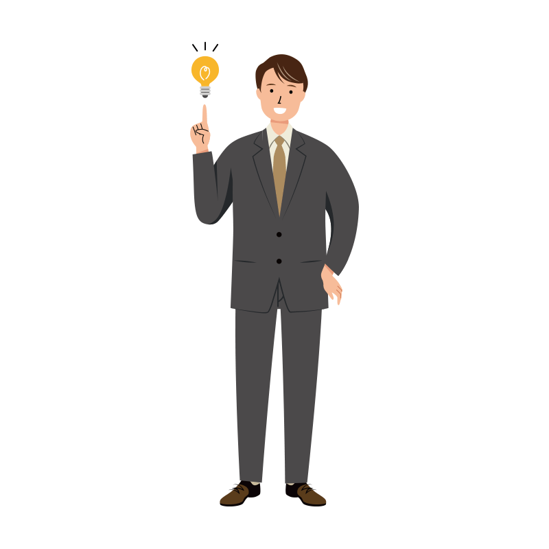 ひらめきに喜ぶ男性ビジネスのイラスト