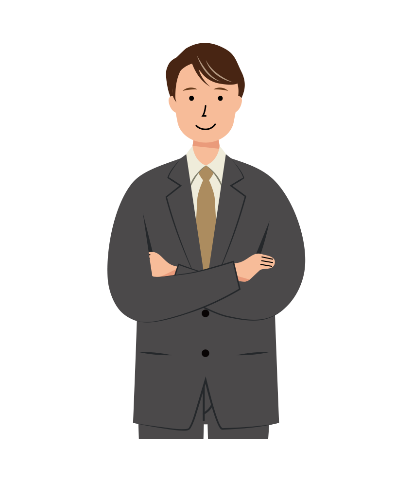 腕組みをしているサラリーマン男性のイラスト-上半身