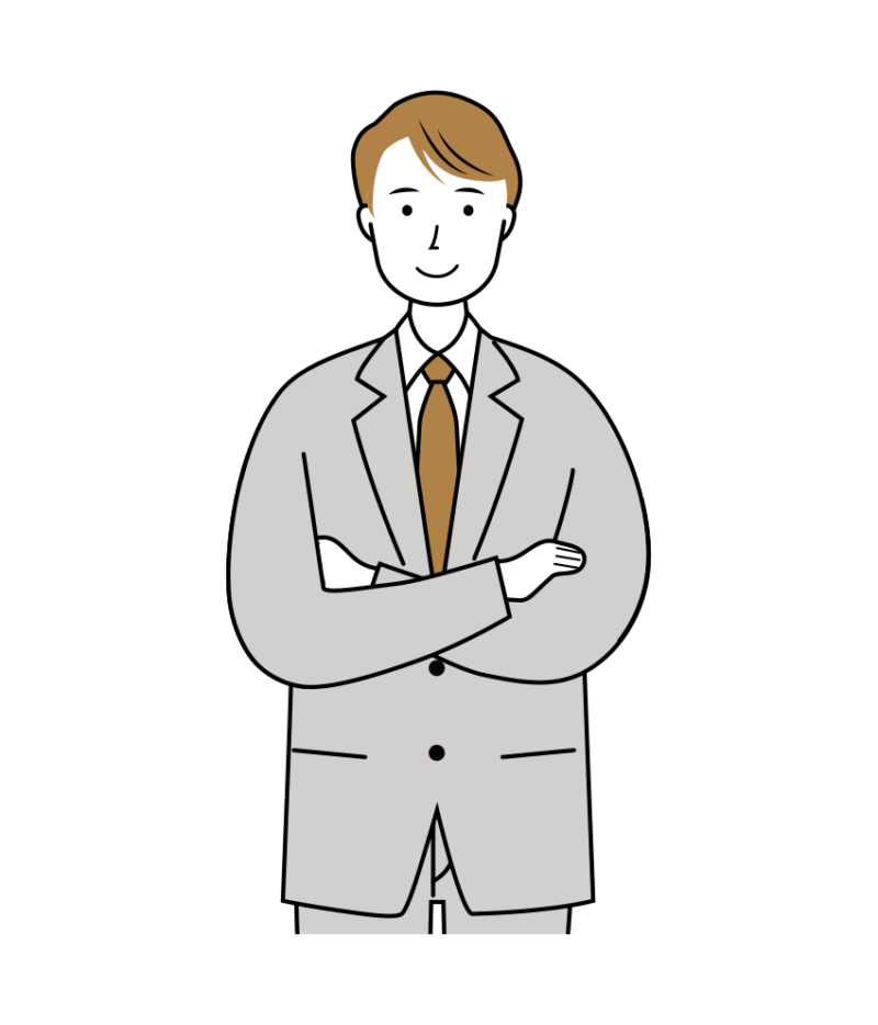 腕組みをしているサラリーマン男性のイラスト-上半身