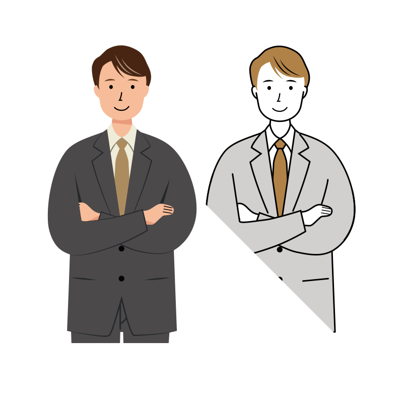 腕組みをしているサラリーマン男性のイラスト-上半身