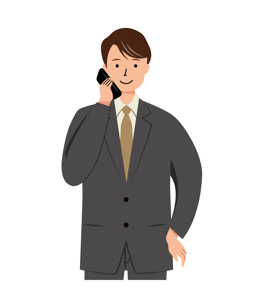 スマホで会話をするビジネス男性のイラスト-上半身