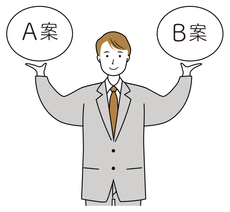 事業の提案をするビジネス男性のイラスト-上半身