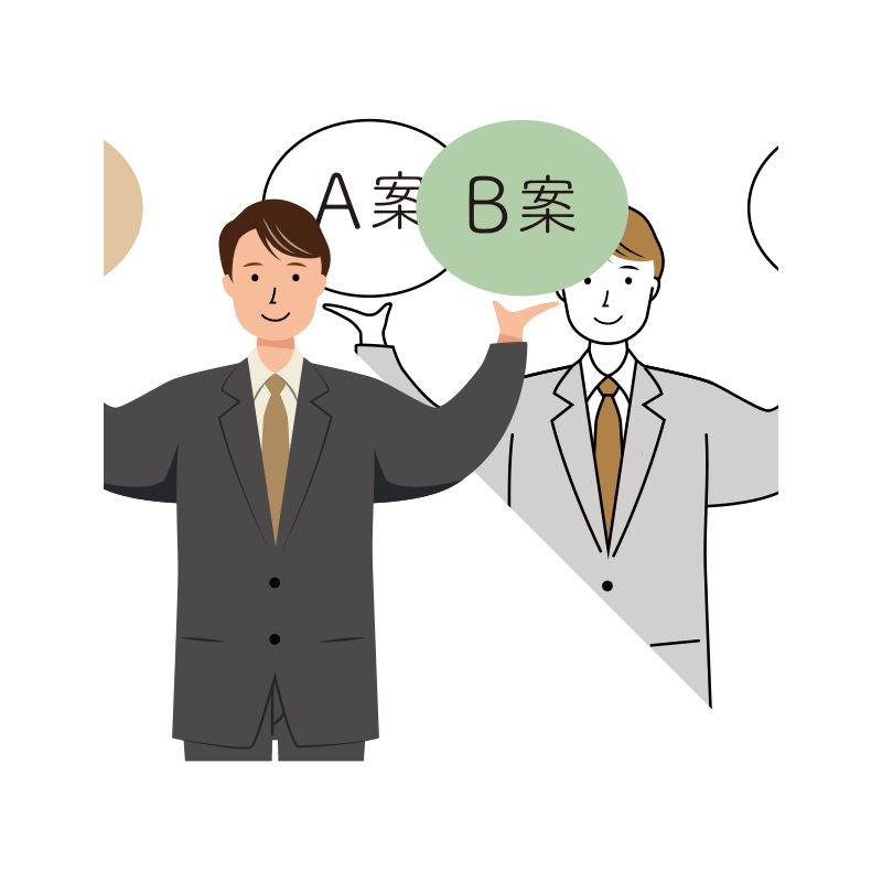 事業の提案をするビジネス男性のイラスト-上半身