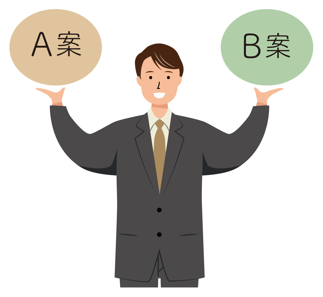 笑顔で事業の提案をするビジネス男性のイラスト-上半身