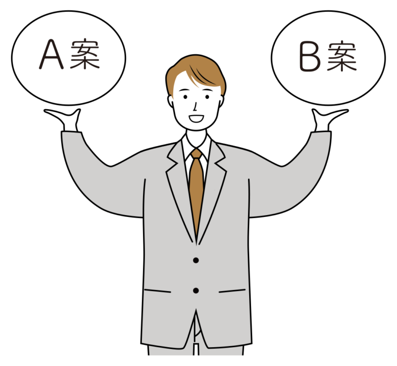 笑顔で事業の提案をするビジネス男性のイラスト-上半身