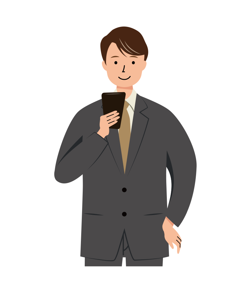 スマホを見ているビジネス男性のイラスト-上半身