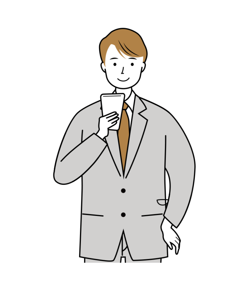 スマホを見ているビジネス男性のイラスト-上半身