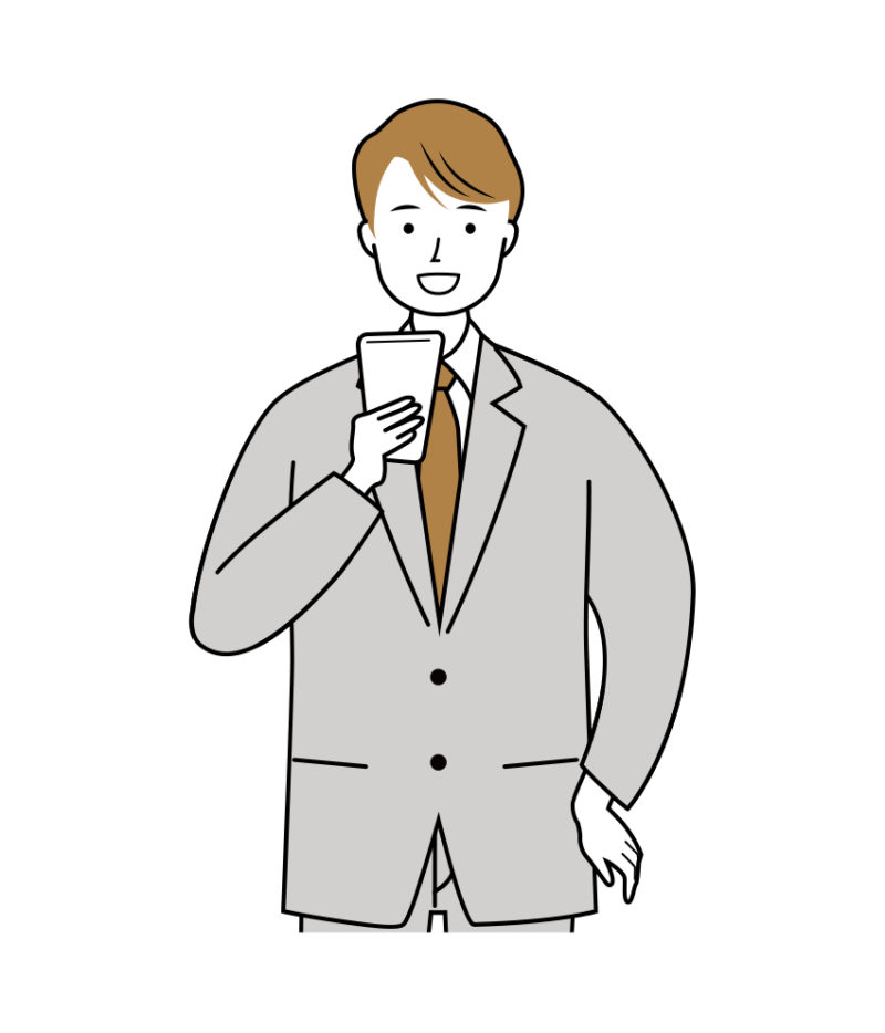 楽しそうにスマホを観ているビジネス男性のイラスト-上半身