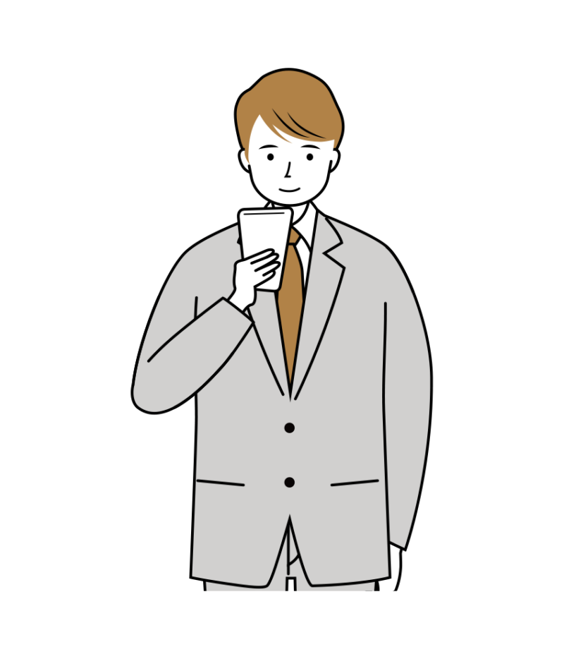 スマホに夢中になるビジネス男性のイラスト-上半身
