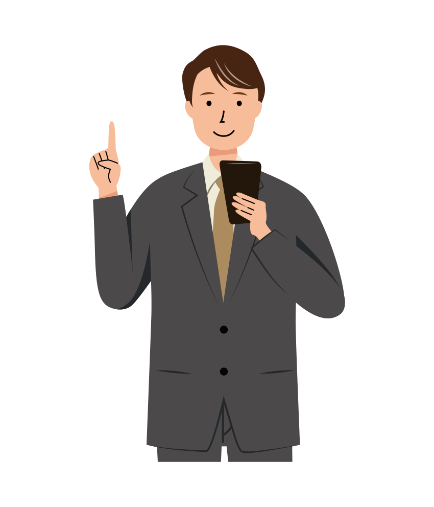 スマホで手続きをするビジネス男性のイラスト