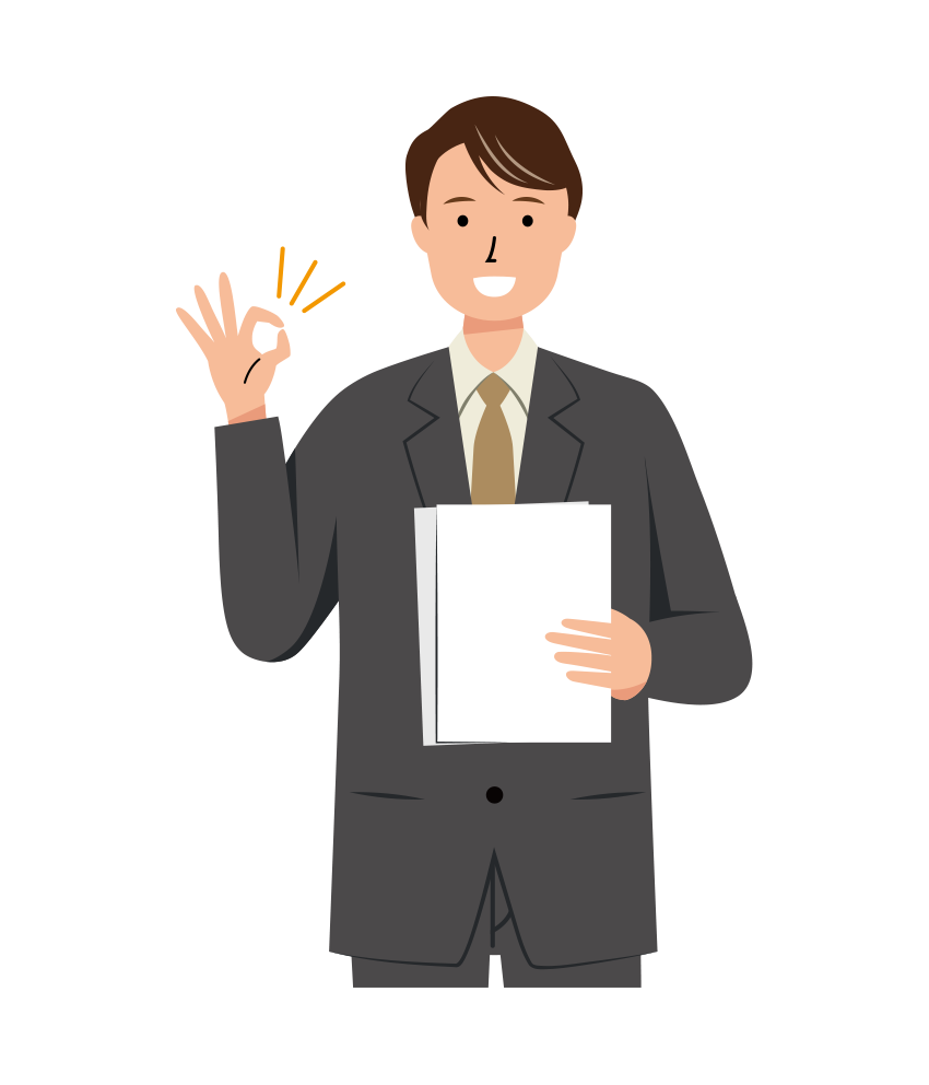 笑顔でOKサインを出すビジネス男性のイラスト-上半身