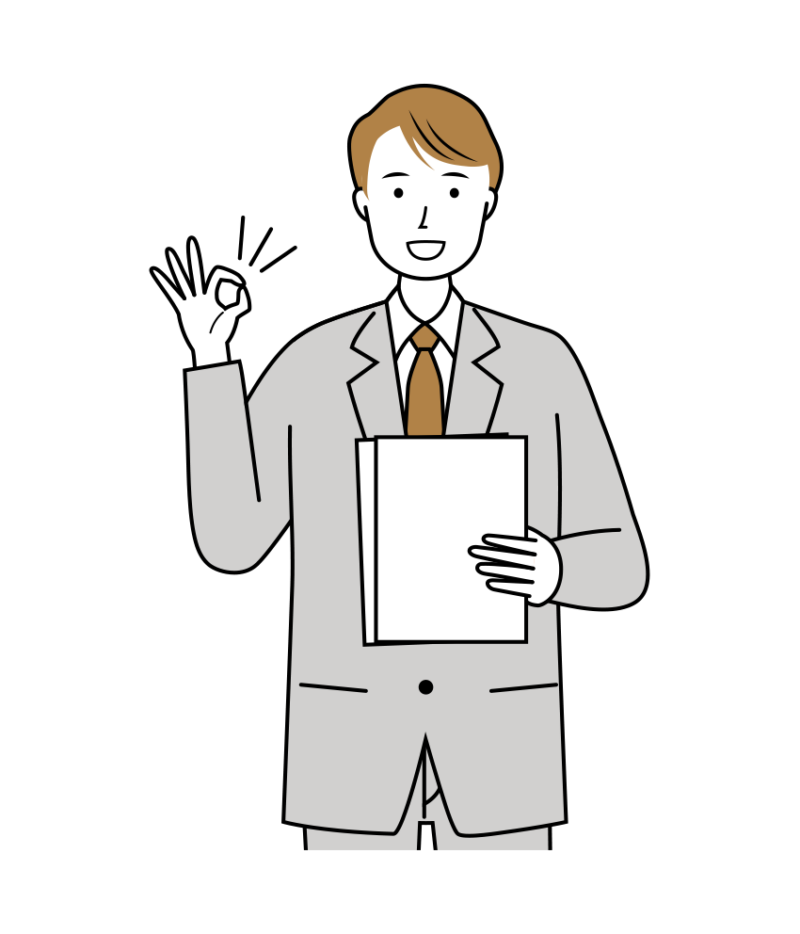笑顔でOKサインを出すビジネス男性のイラスト-上半身