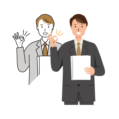笑顔でOKサインを出すビジネス男性のイラスト-上半身