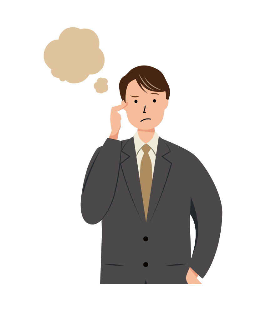 考え悩んでいる男性ビジネスのイラスト-上半身