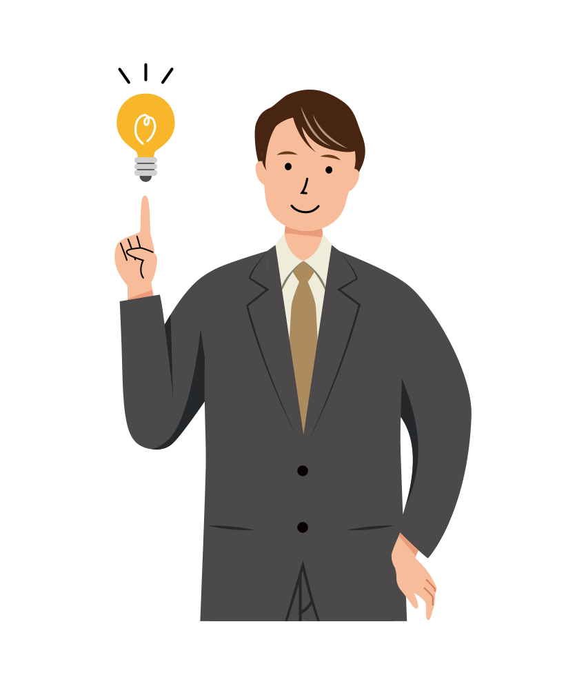 新しい考えが閃いた男性ビジネスのイラスト-上半身