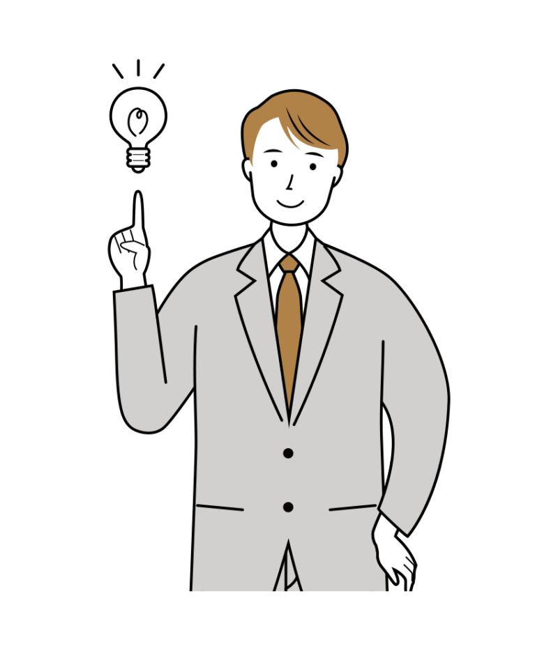 新しい考えが閃いた男性ビジネスのイラスト-上半身