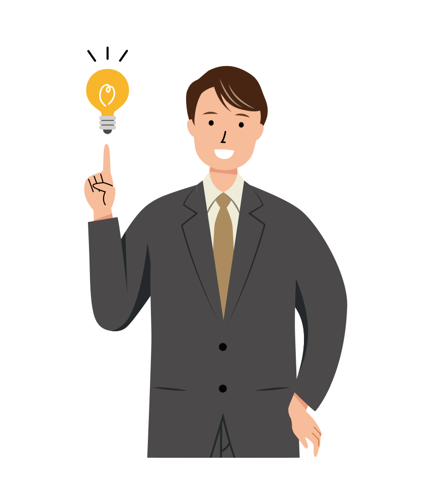 新しい考えが閃き喜んでいる男性ビジネスのイラスト-上半身