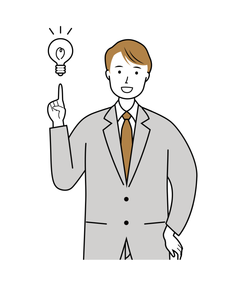 新しい考えが閃き喜んでいる男性ビジネスのイラスト-上半身