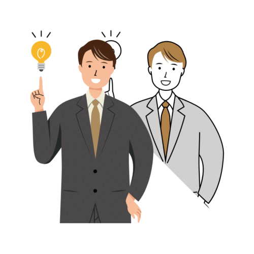 新しい考えが閃き喜んでいる男性ビジネスのイラスト-上半身