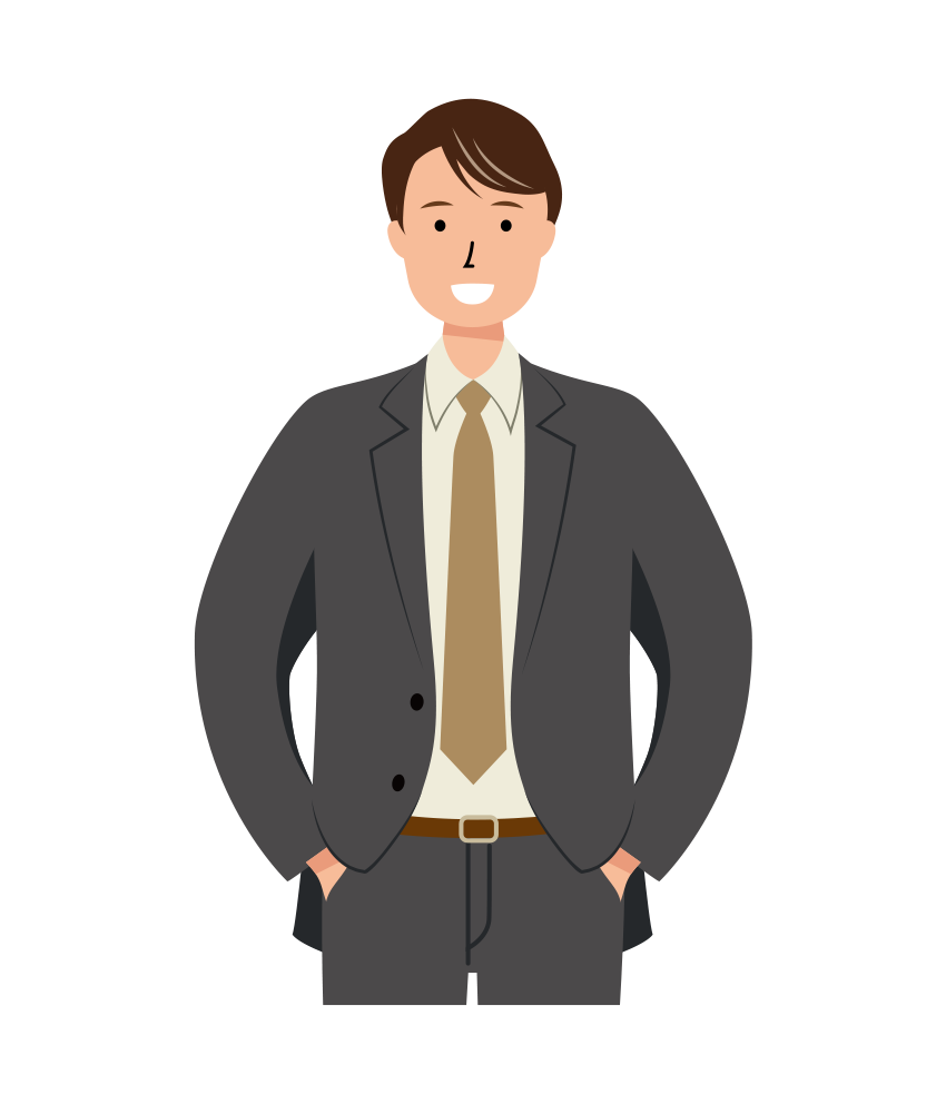 ポケットに手を入れている笑顔の男性ビジネスのイラスト-上半身