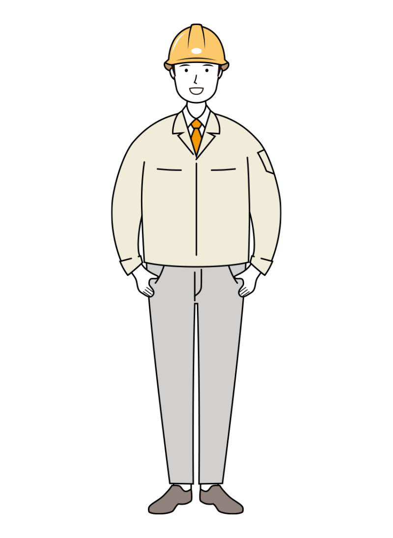 安全ヘルメット着用の現場作業員のイラスト-線画