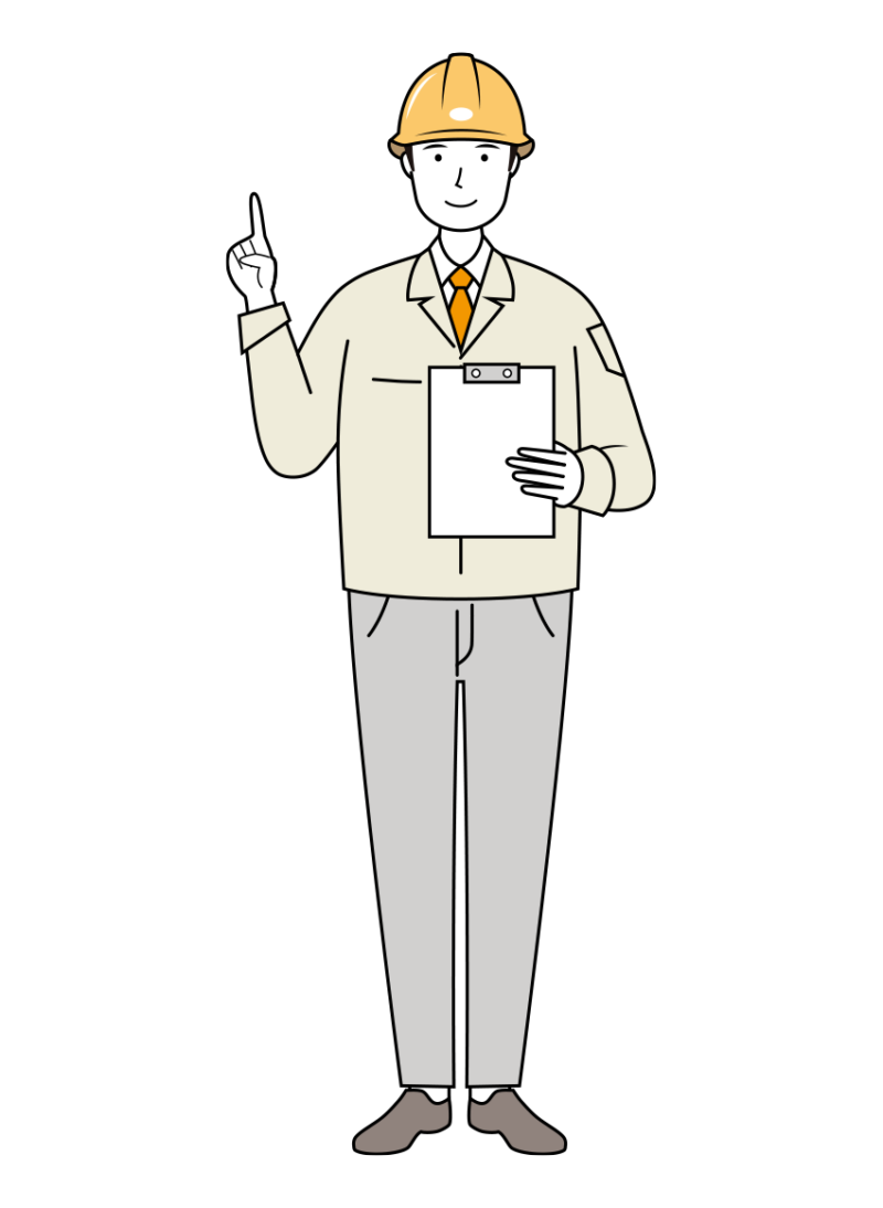 アドバイスをする安全ヘルメット着用の現場作業員のイラスト-線画