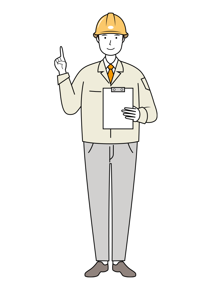 アドバイスをする安全ヘルメット着用の現場作業員のイラスト-線画