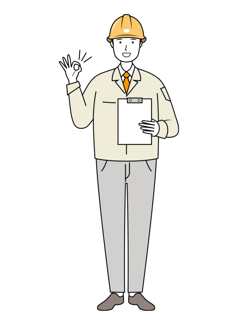 OKサインを出す安全ヘルメット着用の現場作業員のイラスト-線画