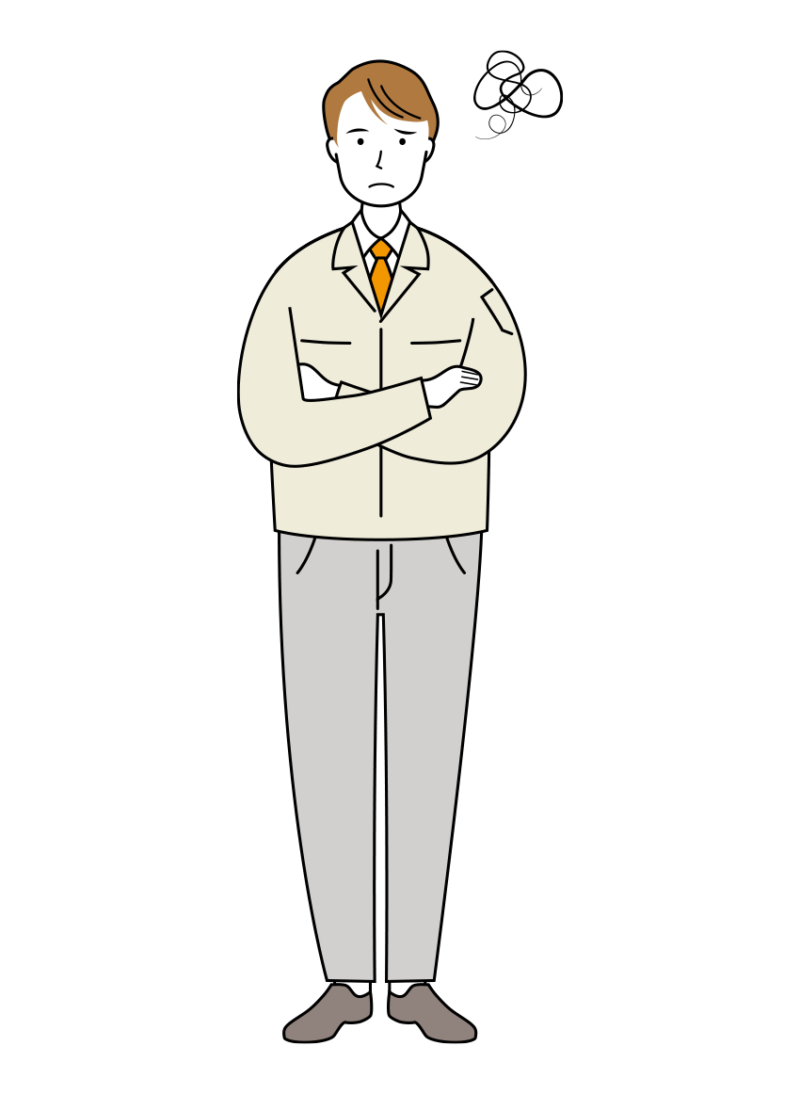 腕組みをする作業員のイラスト-線画