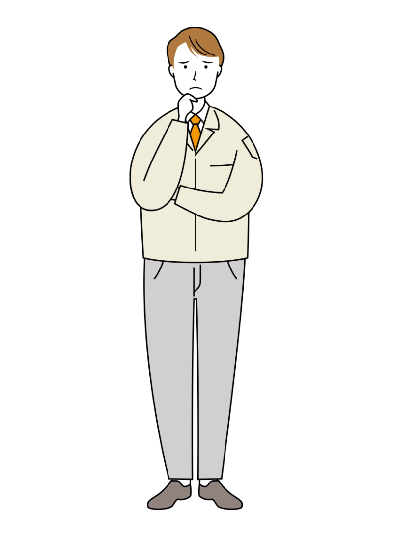 考えるポーズの作業員のイラスト-線画