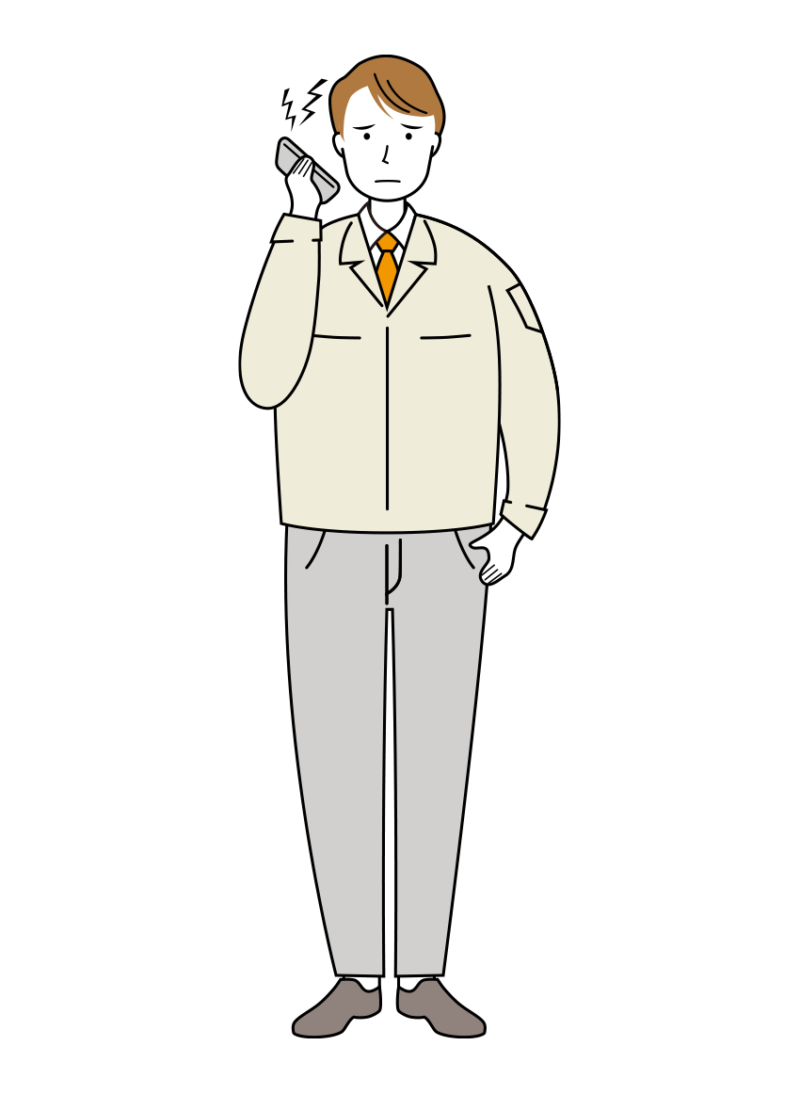 クレーム処理をする作業員のイラスト-線画