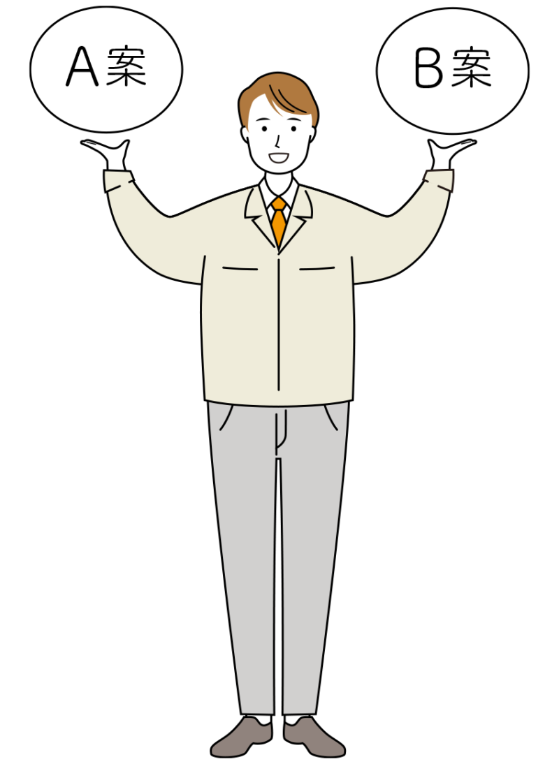 案件の提示を示す作業員のイラスト-線画