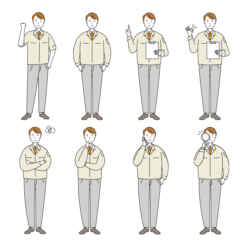 作業員のイラスト-セット線画