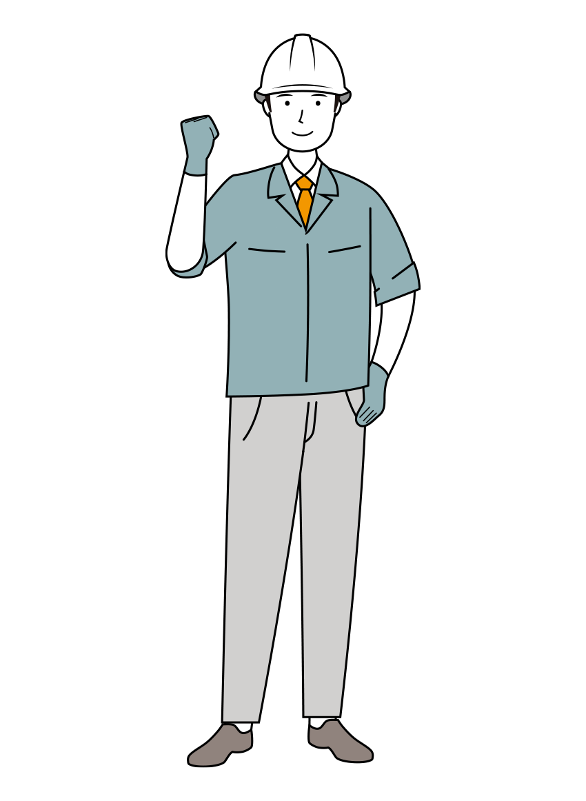 安全ヘルメット着用の現場作業員のイラスト-線画02-01