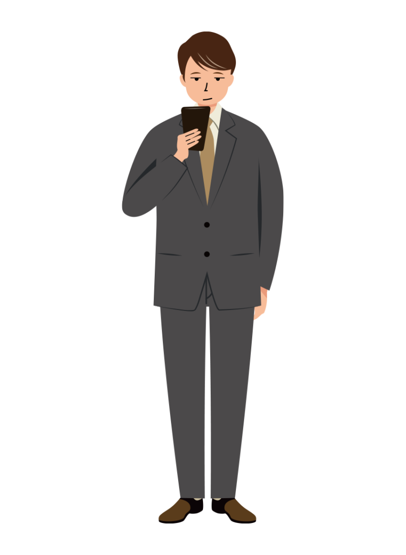 スマホに夢中になるビジネス男性のイラスト