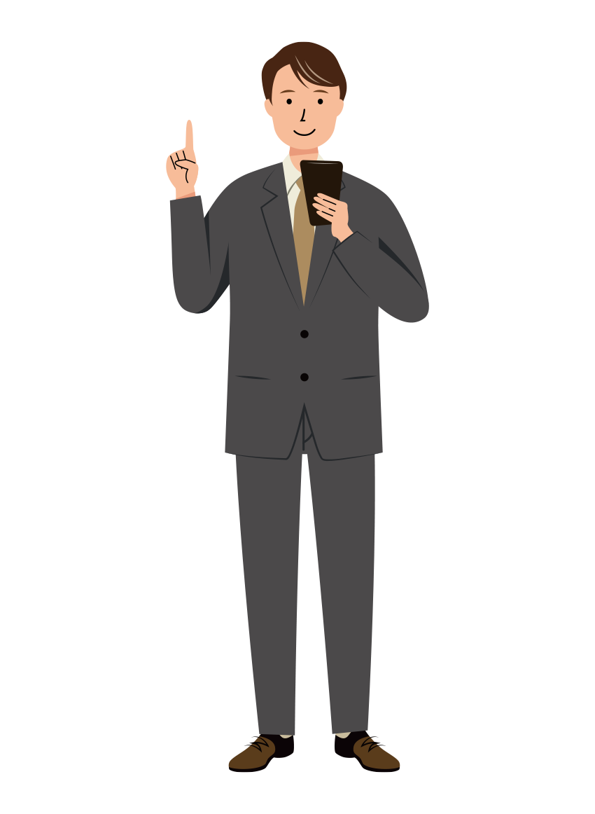 スマホで手続きをするビジネス男性のイラスト