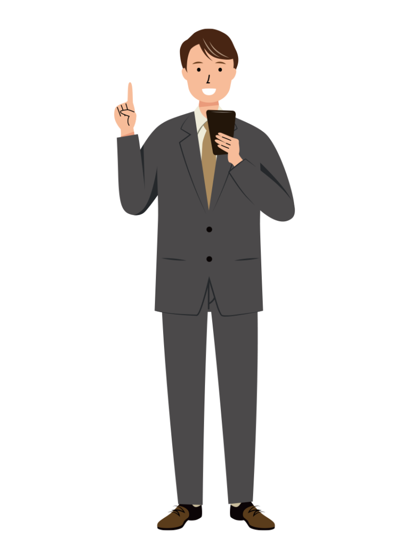 スマホで手続きをするビジネス男性のイラスト