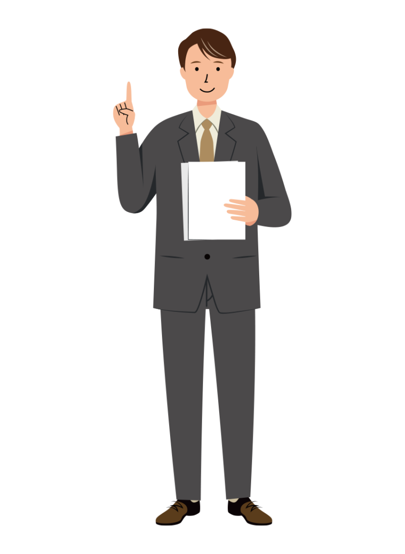 資料を読み上げるビジネス男性のイラスト