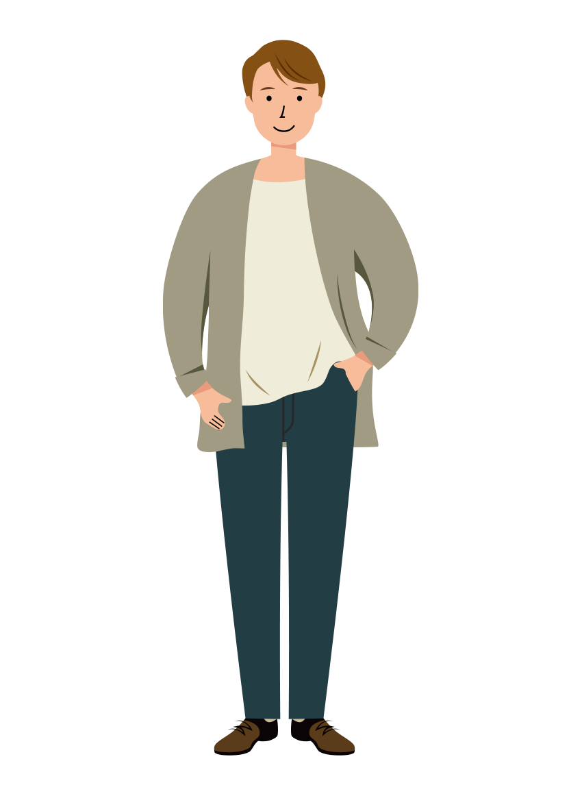 左手をポケットに入れている男性のイラスト