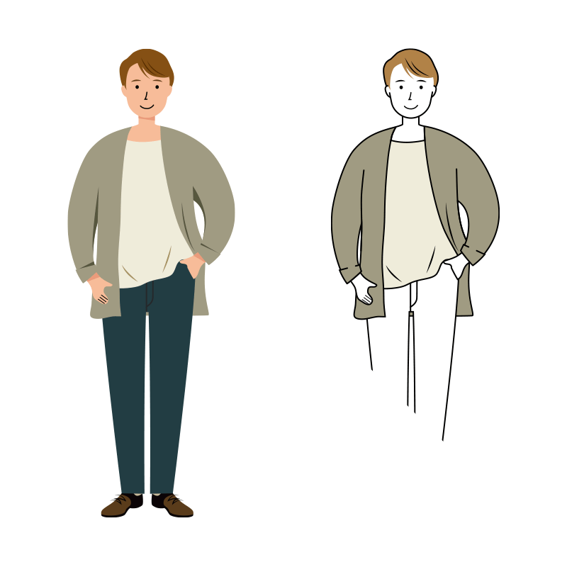 左手をポケットに入れている男性のイラスト