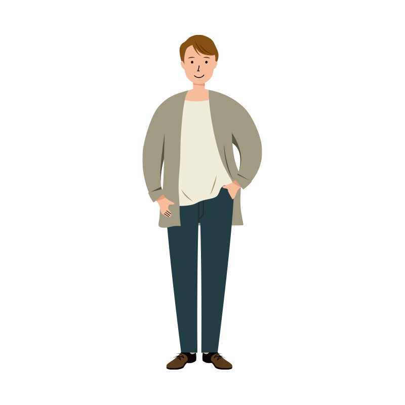 左手をポケットに入れている男性のイラスト