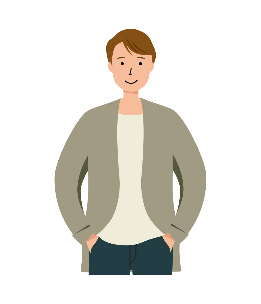 ポケットに手を入れてる男性のイラスト-上半身