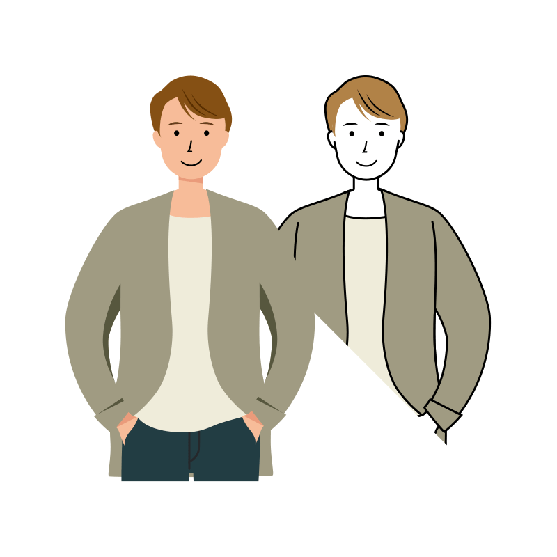 ポケットに手を入れてる男性のイラスト-上半身