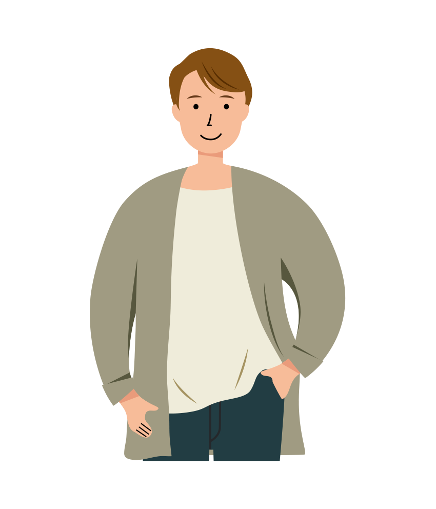 左手をポケットに入れている男性のイラスト-上半身