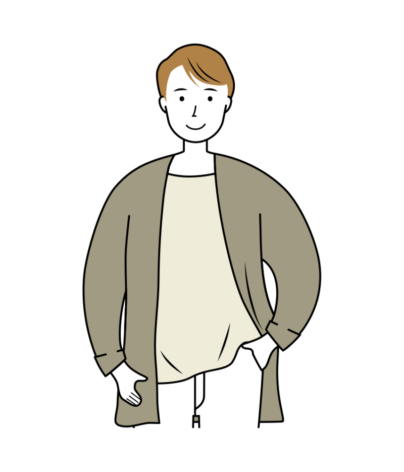 左手をポケットに入れている男性のイラスト-上半身