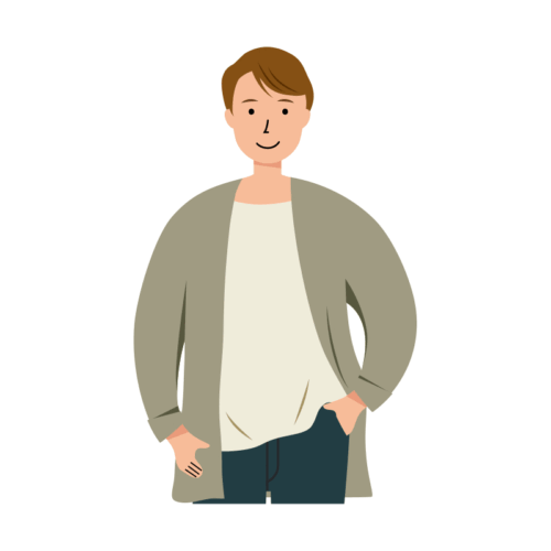 左手をポケットに入れている男性のイラスト-上半身
