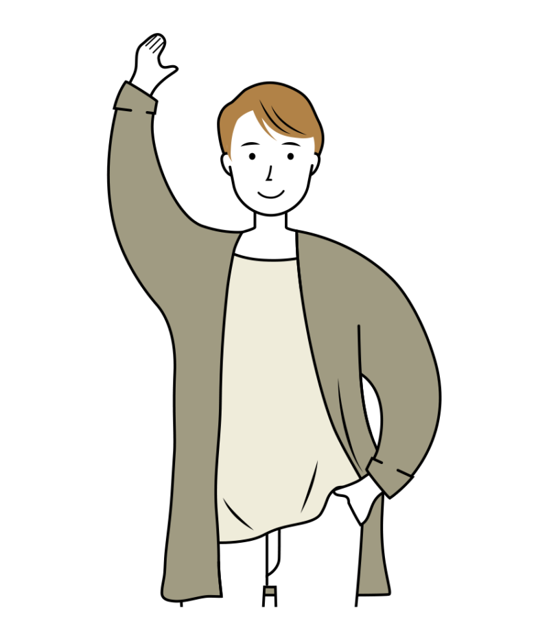 右手を上げて挨拶をする男性のイラスト-上半身