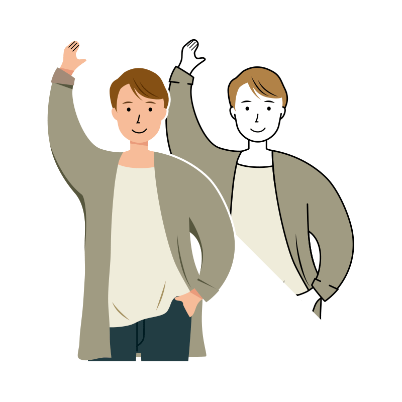 右手を上げて挨拶をする男性のイラスト-上半身