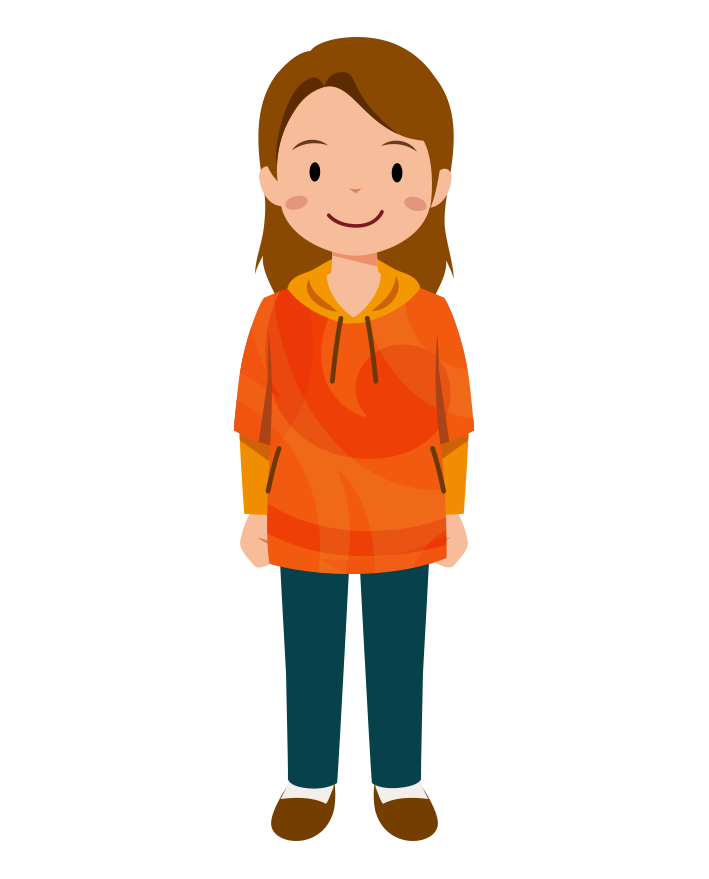 オレンジのパーカーを着た女の子のイラスト