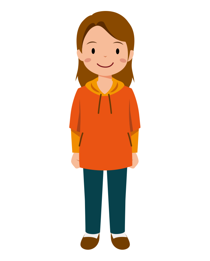 オレンジのパーカーを着た女の子のイラスト